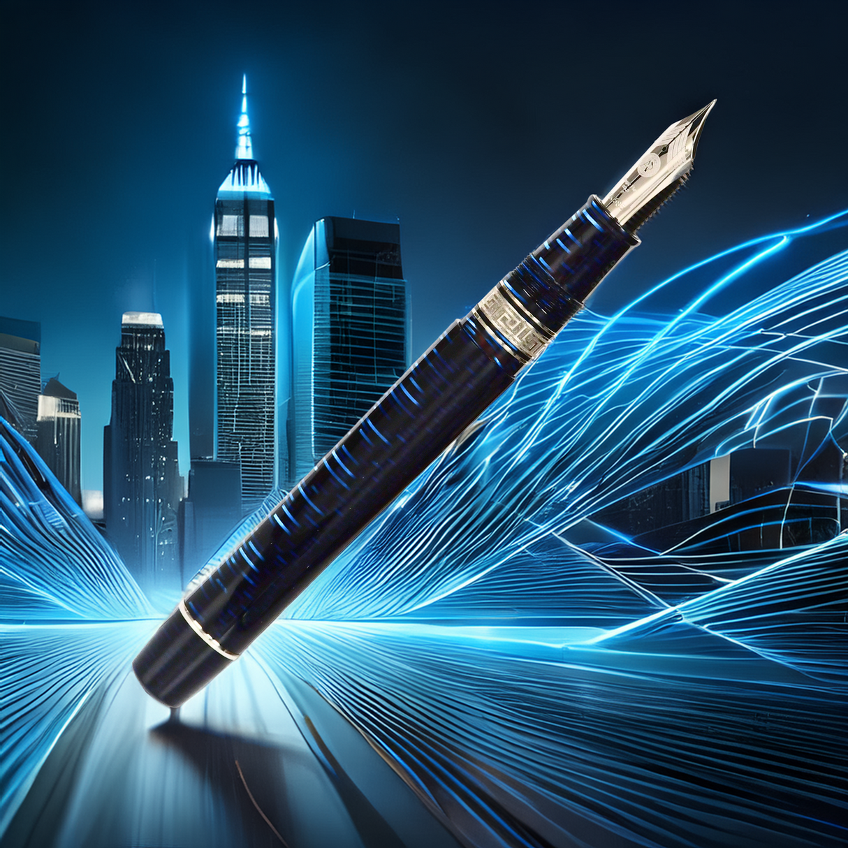 ASC Bologna Extra Blue "Wall Street" Skyscraper Limited Edition Fountain Pen Collection