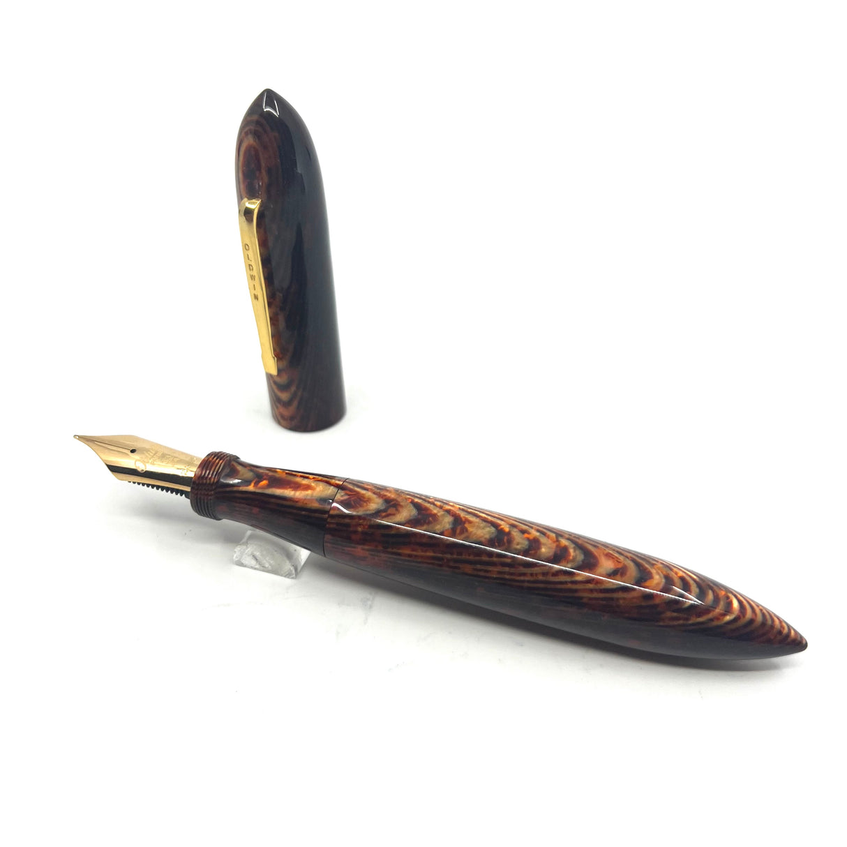 Oldwin Paris Torpedo Bronze Arco Spina (Fish Bone) Pattern Celluloid LE Fountain Pen-RARE!