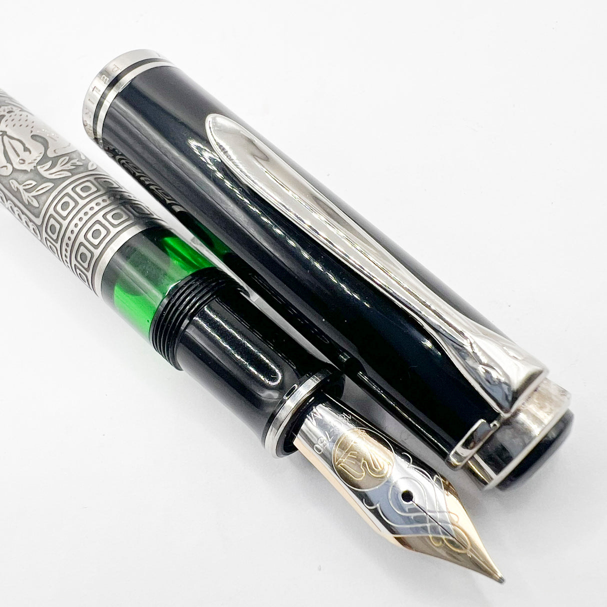 Pelikan M910 Toledo Sterling Silver Fountain Pen - Semi-Flex Medium 18kt Gold Nib