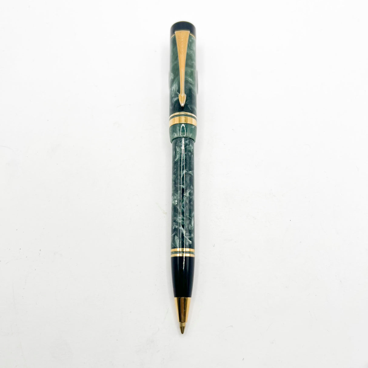 Parker Duofold Marbled Green Cap Actuated Ballpoint Pen - Circa 1990 - Scarce!