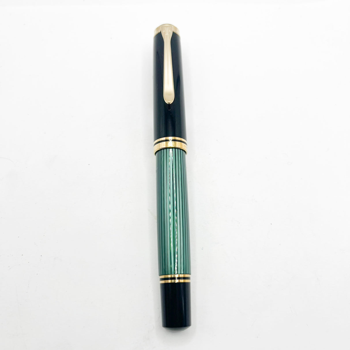 Pelikan Early Souveran M1000 Green Striped Barrel/Black Cap Fountain Pen - Extra Fine 18C Gold Nib