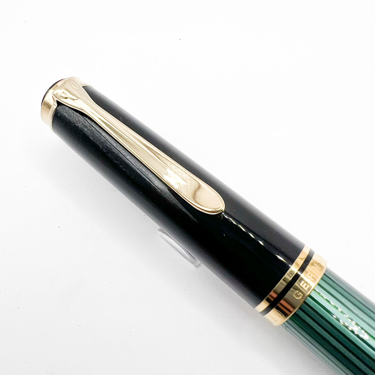 Pelikan Early Souveran M1000 Green Striped Barrel/Black Cap Fountain Pen - Extra Fine 18C Gold Nib