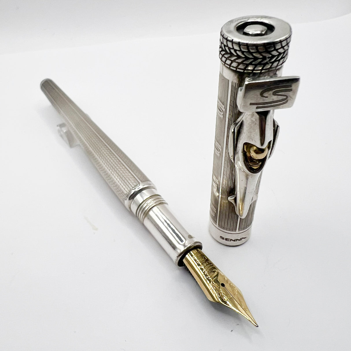 Montegrappa Ayrton Senna Limited Edition Sterling Silver Fountain Pen - Medium 18kt Gold Nib - A RARE Fountain Pen!