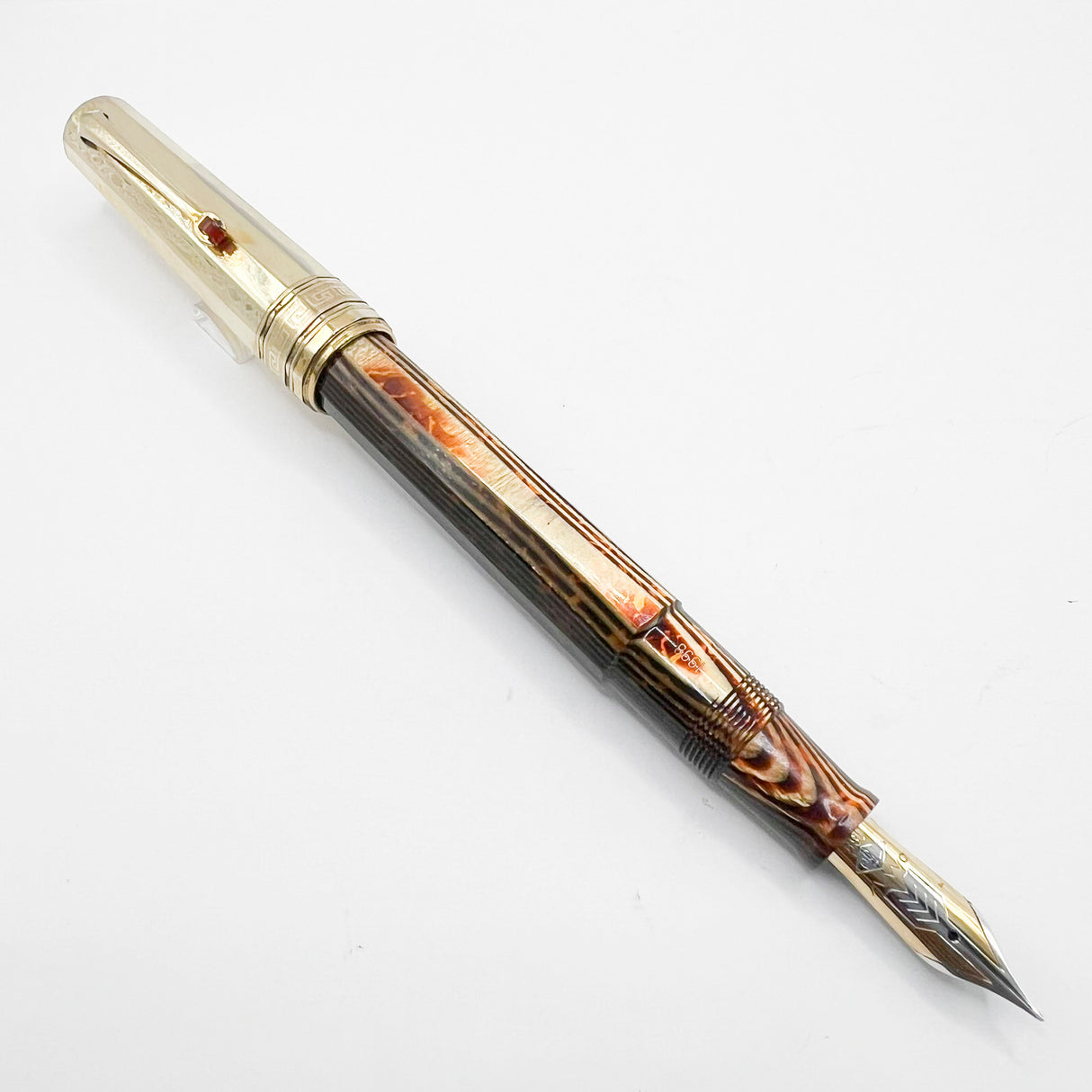 OMAS Arte Italiana Paragon Facetted Fountain Pen - Bronze Arco Celluloid Barrel/Vermeil Cap - Fine 18kt Gold Nib