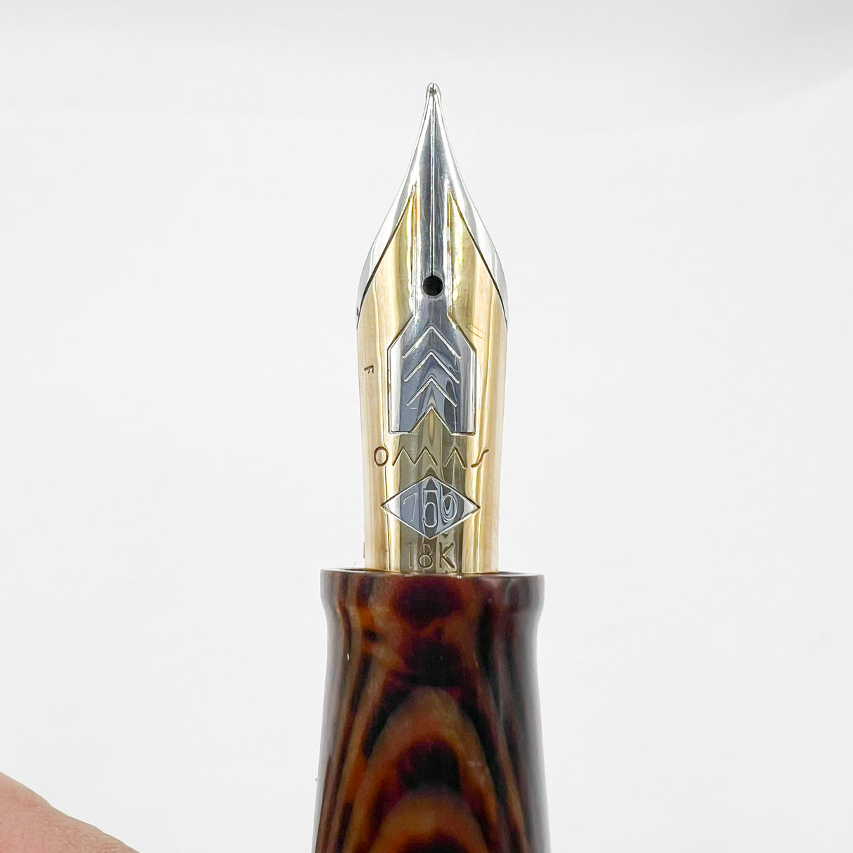 OMAS Arte Italiana Paragon Facetted Fountain Pen - Bronze Arco Celluloid Barrel/Vermeil Cap - Fine 18kt Gold Nib