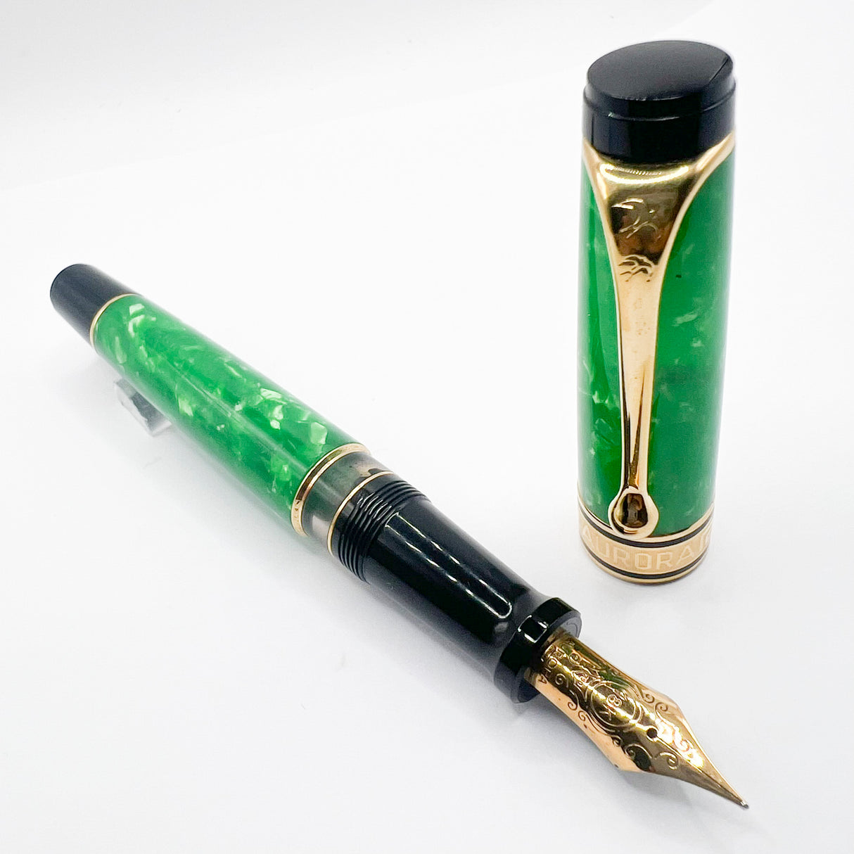 Aurora Optima Primavera Marbled Green Limited Edition Fountain Pen - Fine 18kt Gold Nib