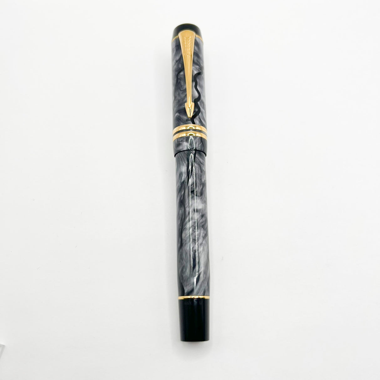Parker Duofold Centennial (Largest) Marbled Gray, Pearl & Black Fountain Pen - Extra Fine 18kt Gold Nib