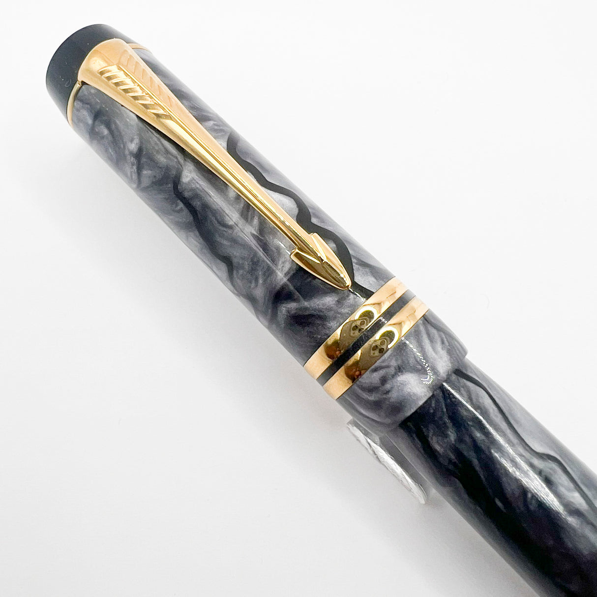 Parker Duofold Centennial (Largest) Marbled Gray, Pearl & Black Fountain Pen - Extra Fine 18kt Gold Nib