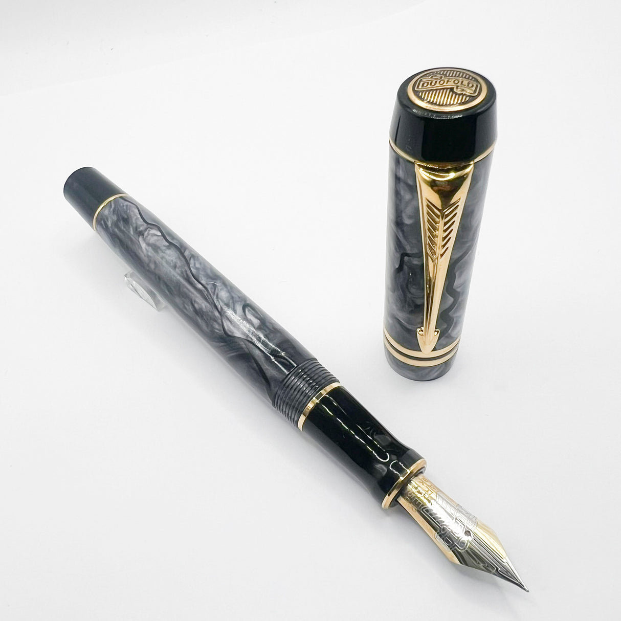 Parker Duofold Centennial (Largest) Marbled Gray, Pearl & Black Fountain Pen - Extra Fine 18kt Gold Nib
