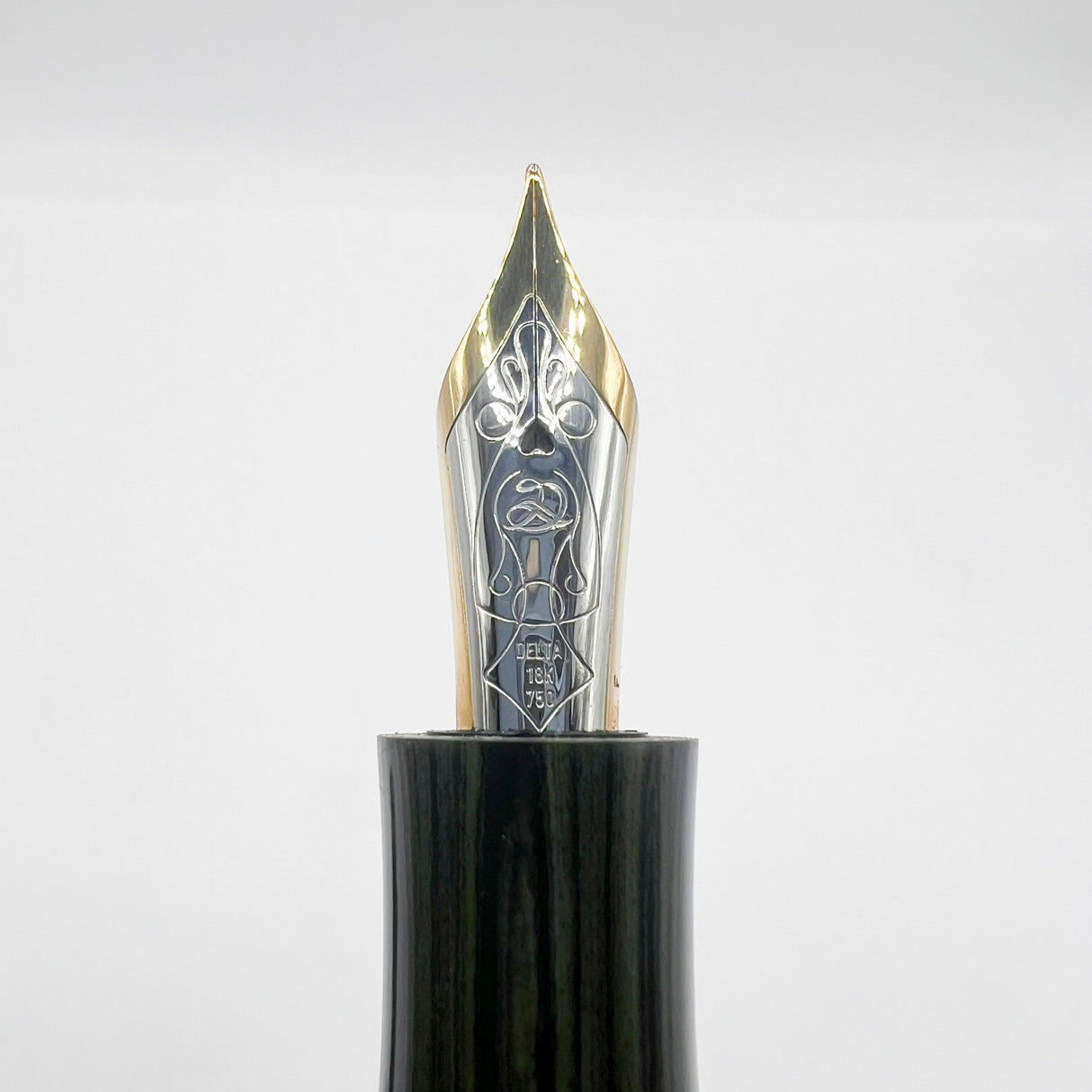 Delta Special Edition Astra Green/Black Ripple Ebonite Fountain Pen (1995) - Flexible Fine 18kt Gold Nib