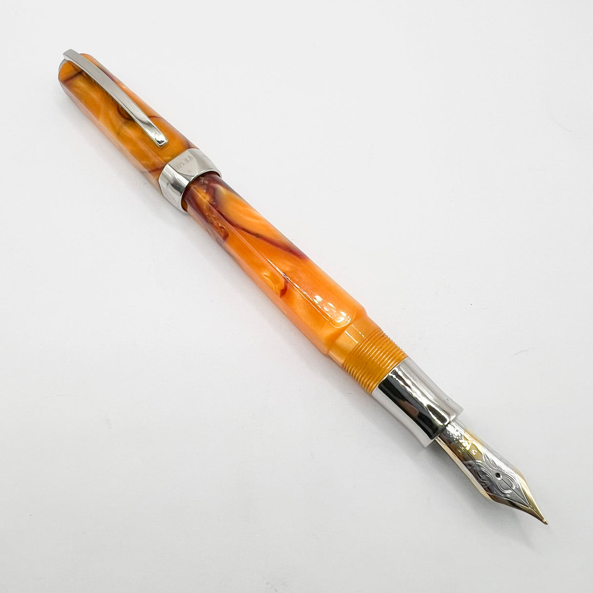 Visconti Opera Fountain Pen with Burgundy Streaking on Amber Backdrop - Medium 14kt Gold Nib