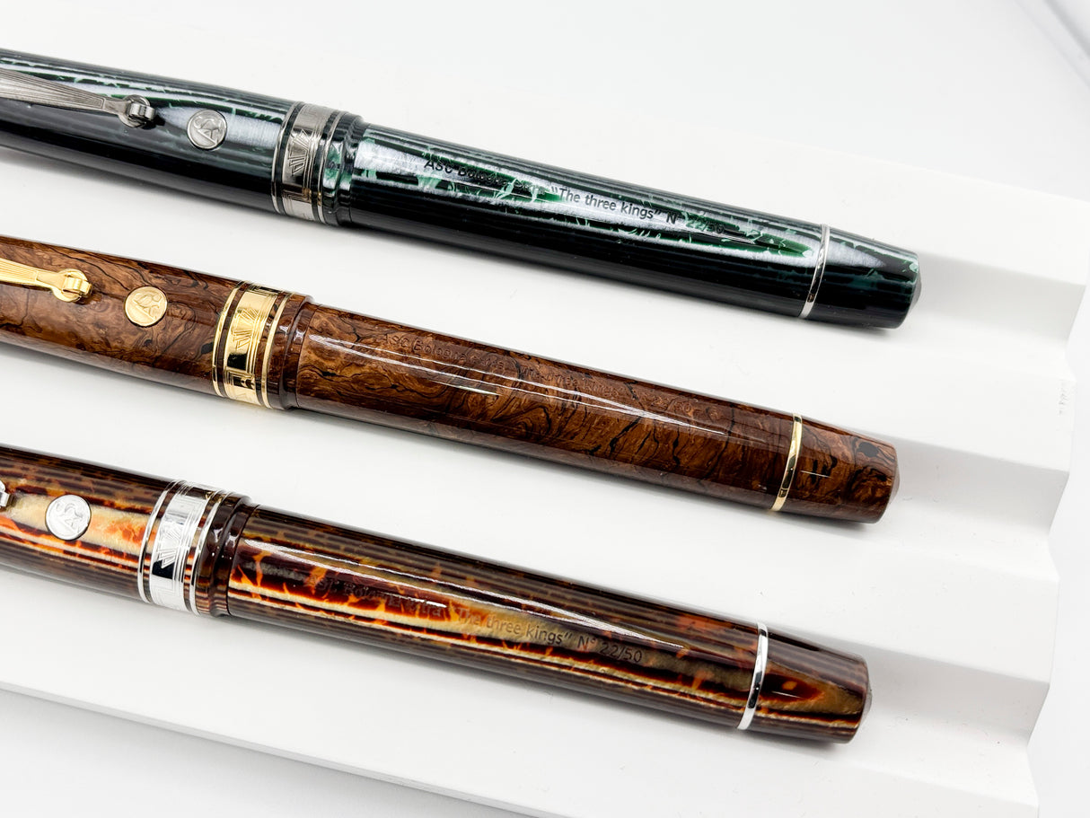 ASC - Armando Simoni Club "THE 3 KINGS SET" The Grail of ASC - Set of 3 Celluloid Fountain Pens with Specialty Flexible Nibs!