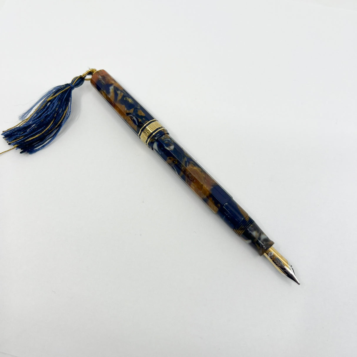 OMAS Princess Paragon Extra Blue Saffron Celluloid Fountain Pen - Semi-Flexible Medium 18kt Gold Nib
