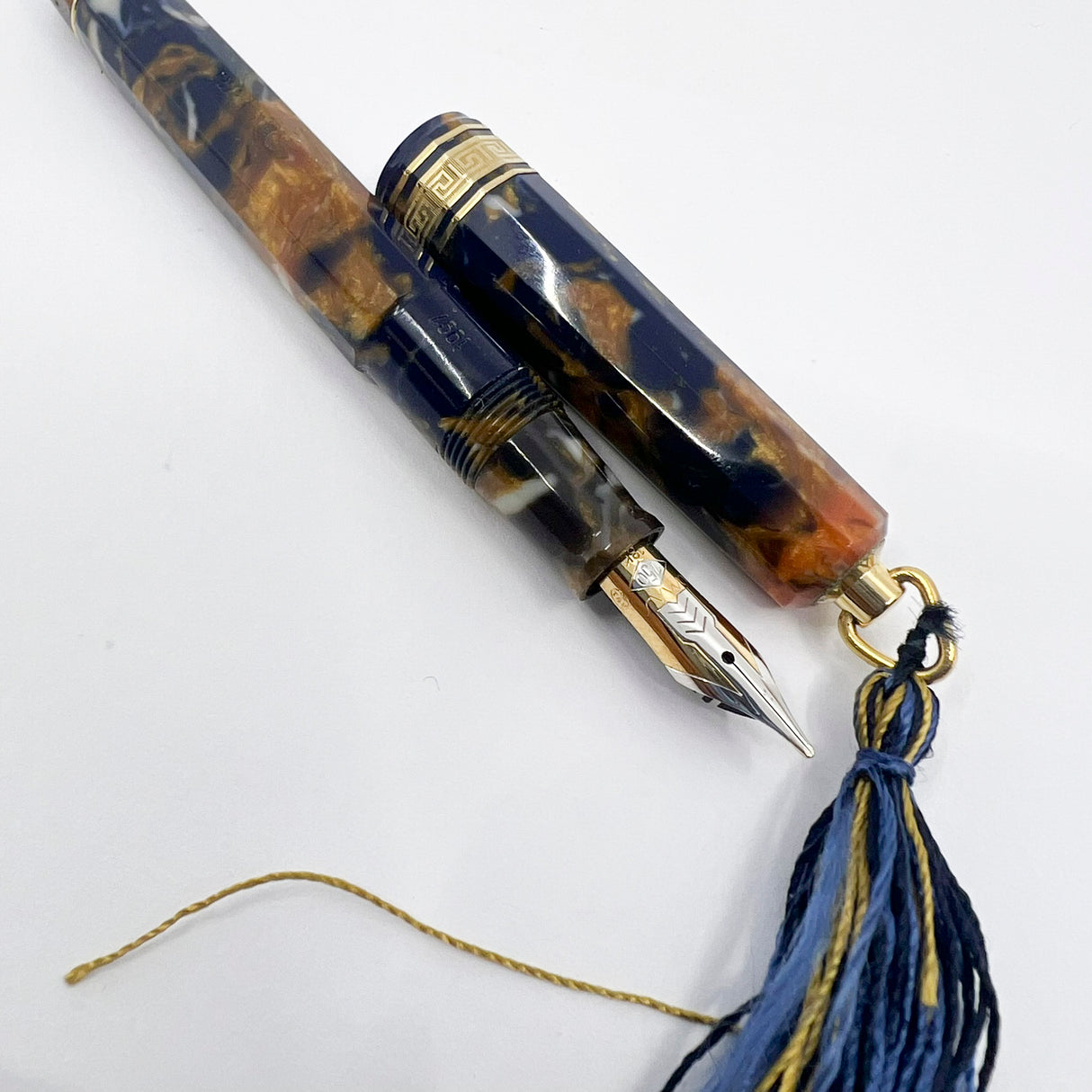 OMAS Princess Paragon Extra Blue Saffron Celluloid Fountain Pen - Semi-Flexible Medium 18kt Gold Nib