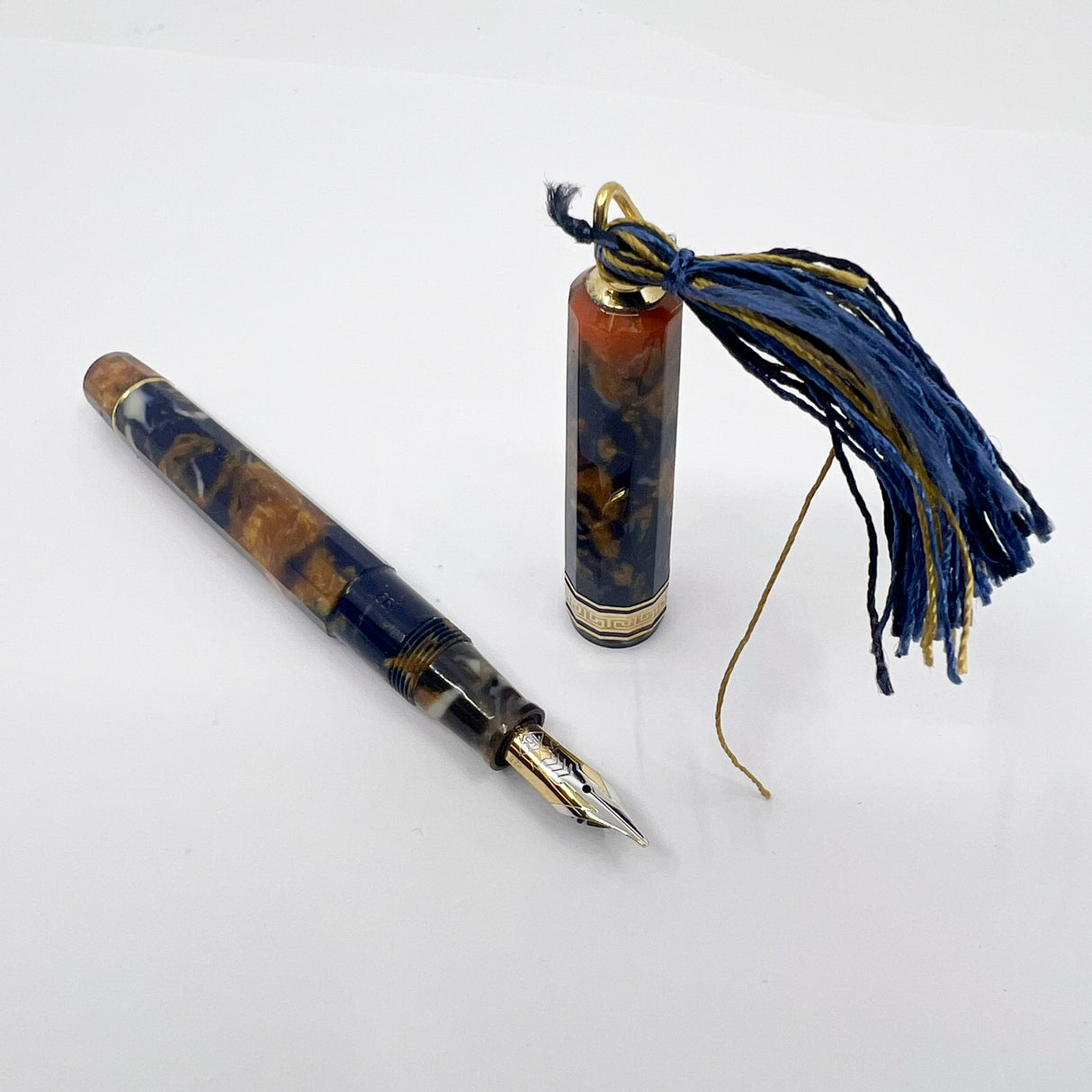 OMAS Princess Paragon Extra Blue Saffron Celluloid Fountain Pen - Semi-Flexible Medium 18kt Gold Nib