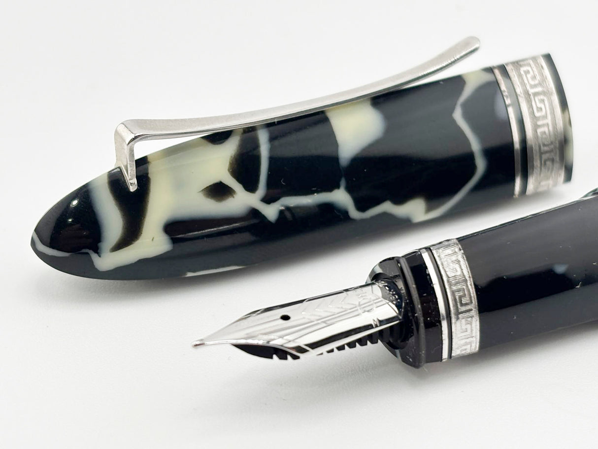 OMAS #360 "Wild" Black & Pearl Celluloid Triangular Fountain Pen - Medium 18kt Gold Nib