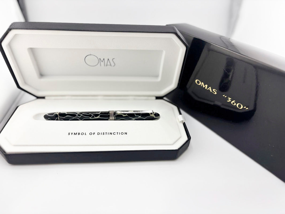 OMAS #360 "Wild" Black & Pearl Celluloid Triangular Fountain Pen - Medium 18kt Gold Nib