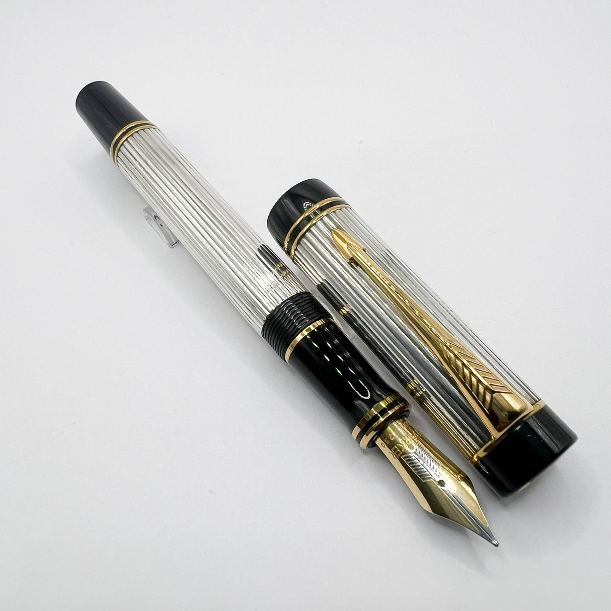 Parker Duofold Centennial (Largest Size) Sterling Silver Fountain Pen - Medium 18kt Gold Nib