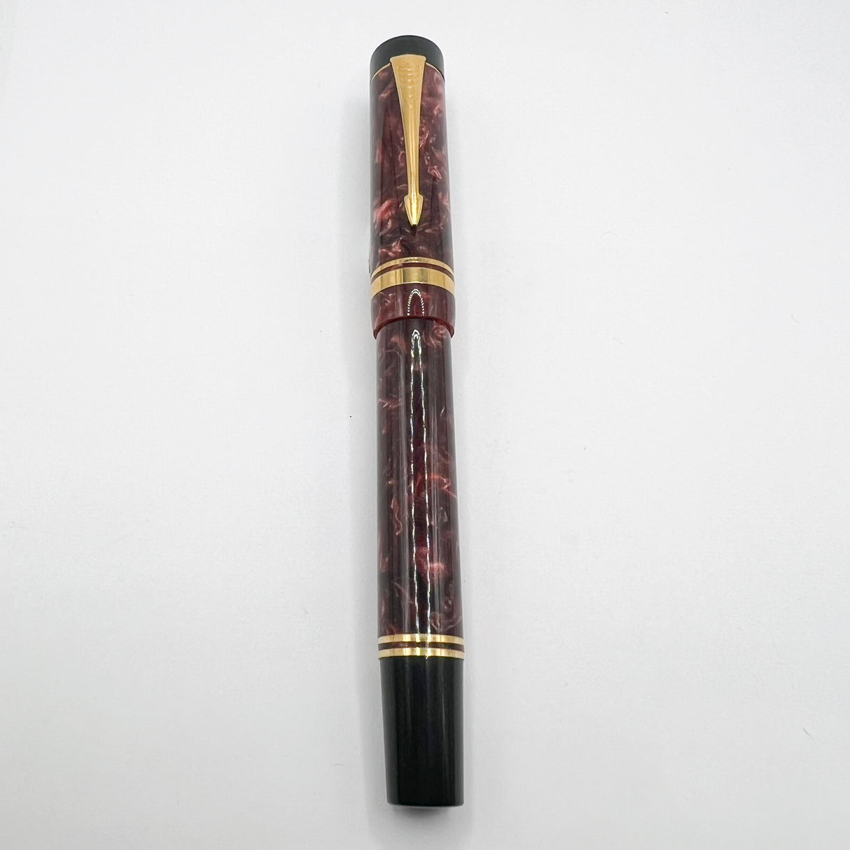 Parker Centennial (Largest Size) Marbled Maroon Duofold Fountain Pen (1989) - Broad Oblique (#89) 18kt Gold Nib