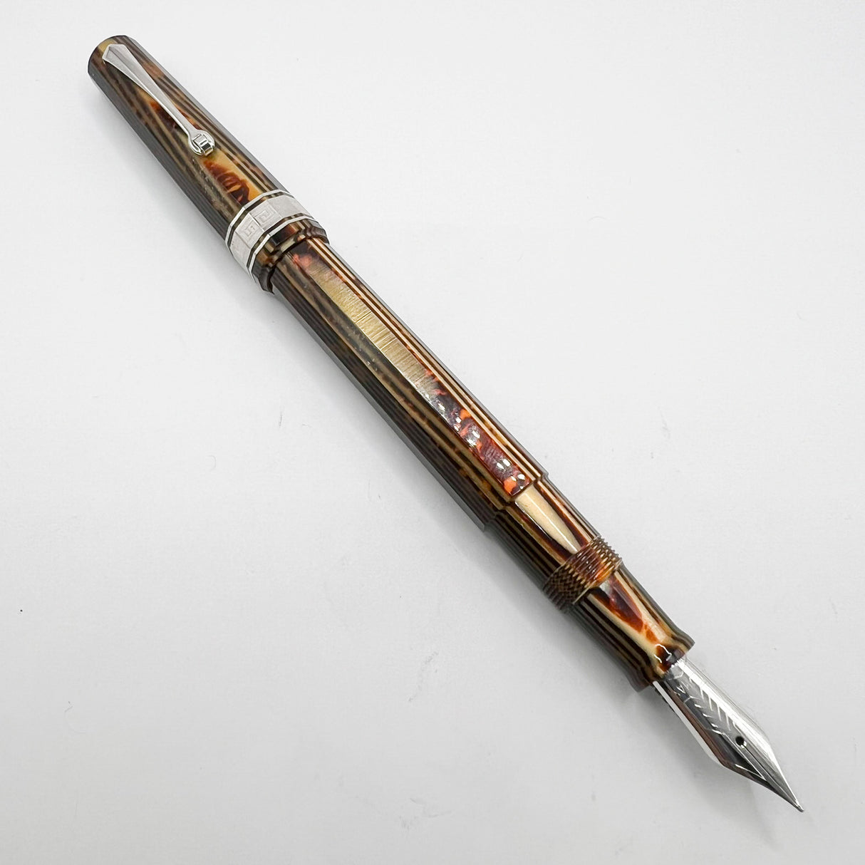 OMAS Original Style Arte Italiana Arco Bronze Celluloid Paragon Fountain Pen (Circa 2000) - High Tech Trim - Fine 18kt Gold Nib