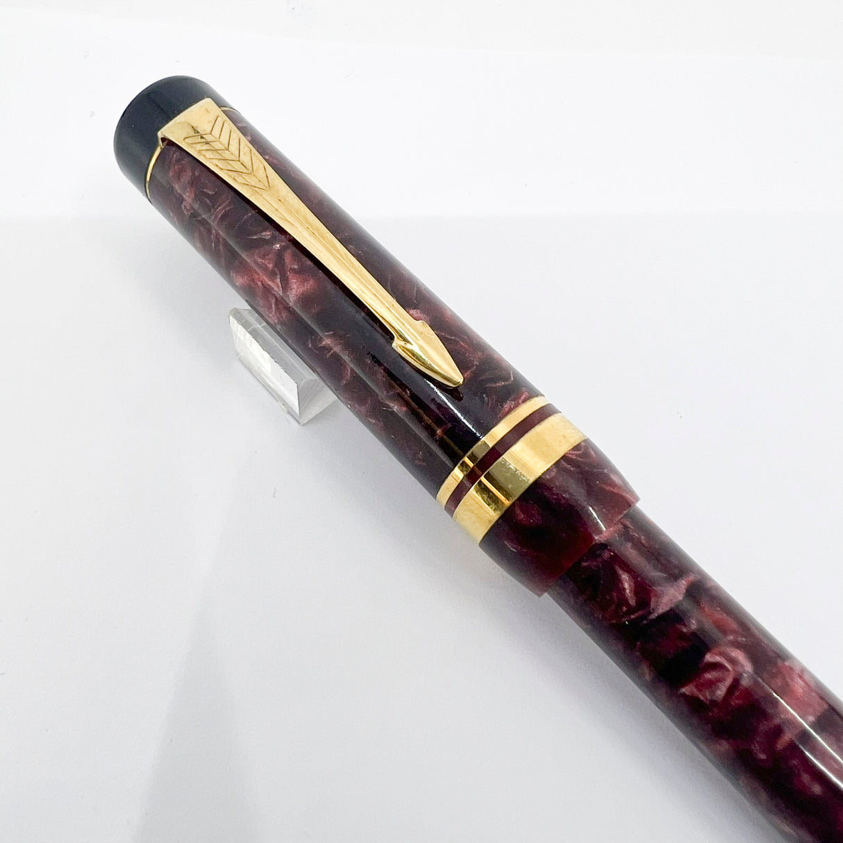 Parker Duofold First Generation Marbled Maroon Cap Actuated Ballpoint Pen - Circa 1989 - SCARCE!