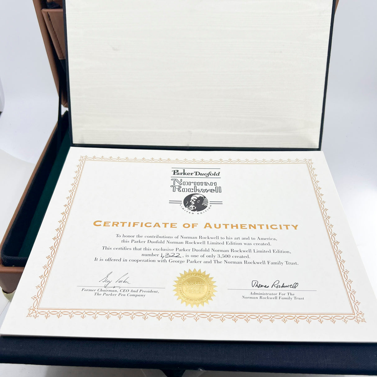 Parker Norman Rockwell Duofold Centennial Limited Edition Unique Swirly Black & Pearl Fountain Pen - Medium 18kt Gold Nib - Trim Rings and the Cap Top Medallion are Solid 18k Gold!