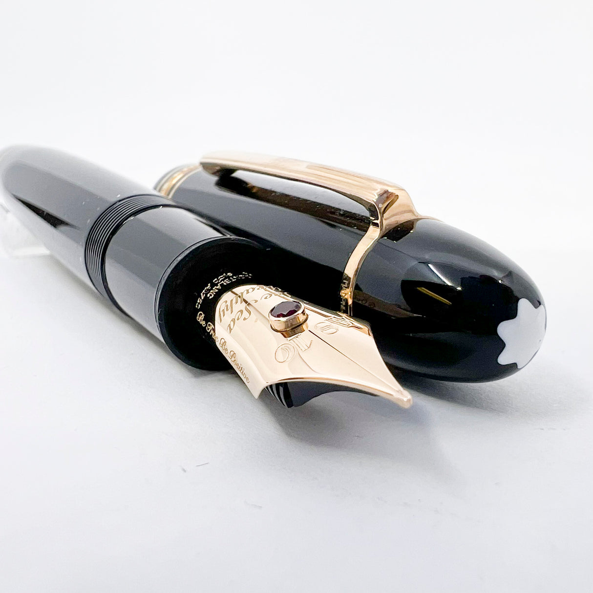 Montblanc Special Order Meisterstuck #149 (Largest) Fountain Pen - Bespoke Fine 18kt Gold Nib with Authentic Ruby Embedded + Special Nib Engraving