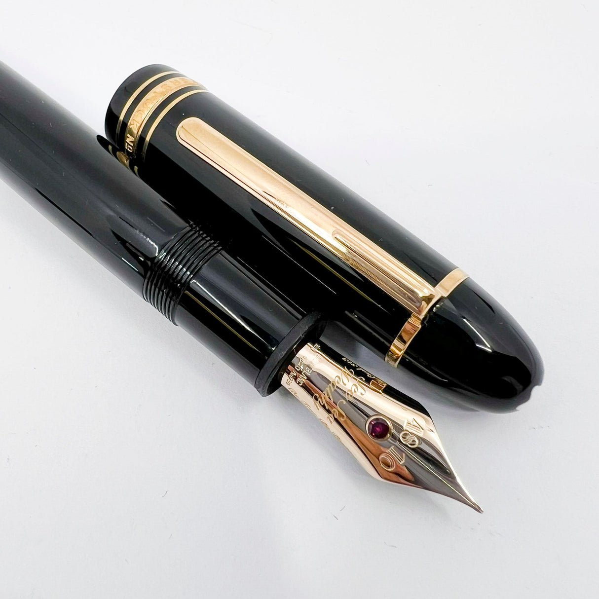 Montblanc Special Order Meisterstuck #149 (Largest) Fountain Pen - Bespoke Fine 18kt Gold Nib with Authentic Ruby Embedded + Special Nib Engraving