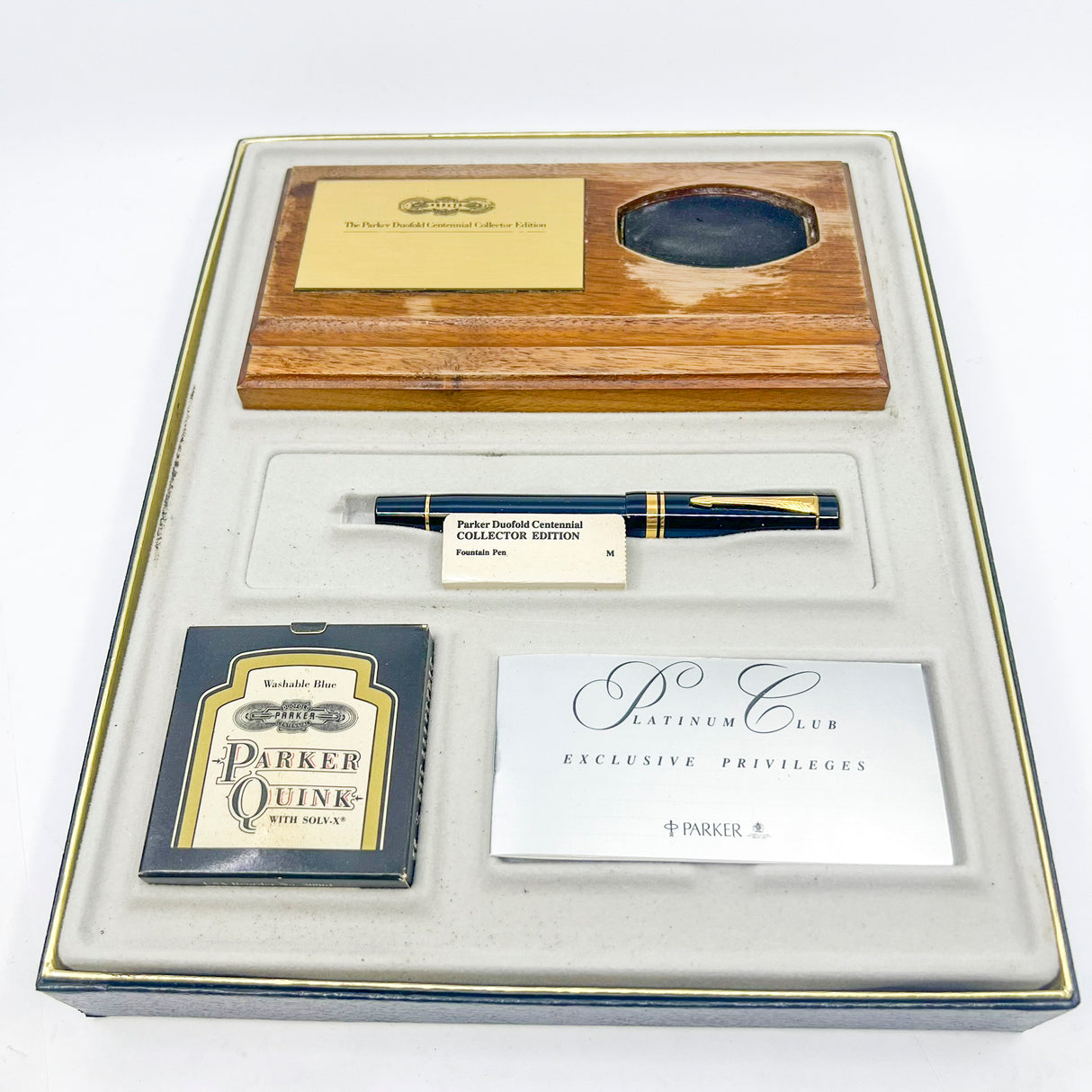 Parker Centennial (Largest Size) Black Duofold Fountain Pen - Special Presentation Box & Contents for the 100th Anniversary of the Parker Pen Company - Medium 18kt Gold Nib