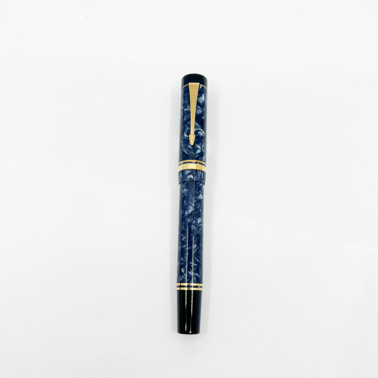 Parker Centennial (Largest Size) Duofold Blue Marble Fountain Pen - Early #31 Fine 14kt Gold Nib - Circa 1988