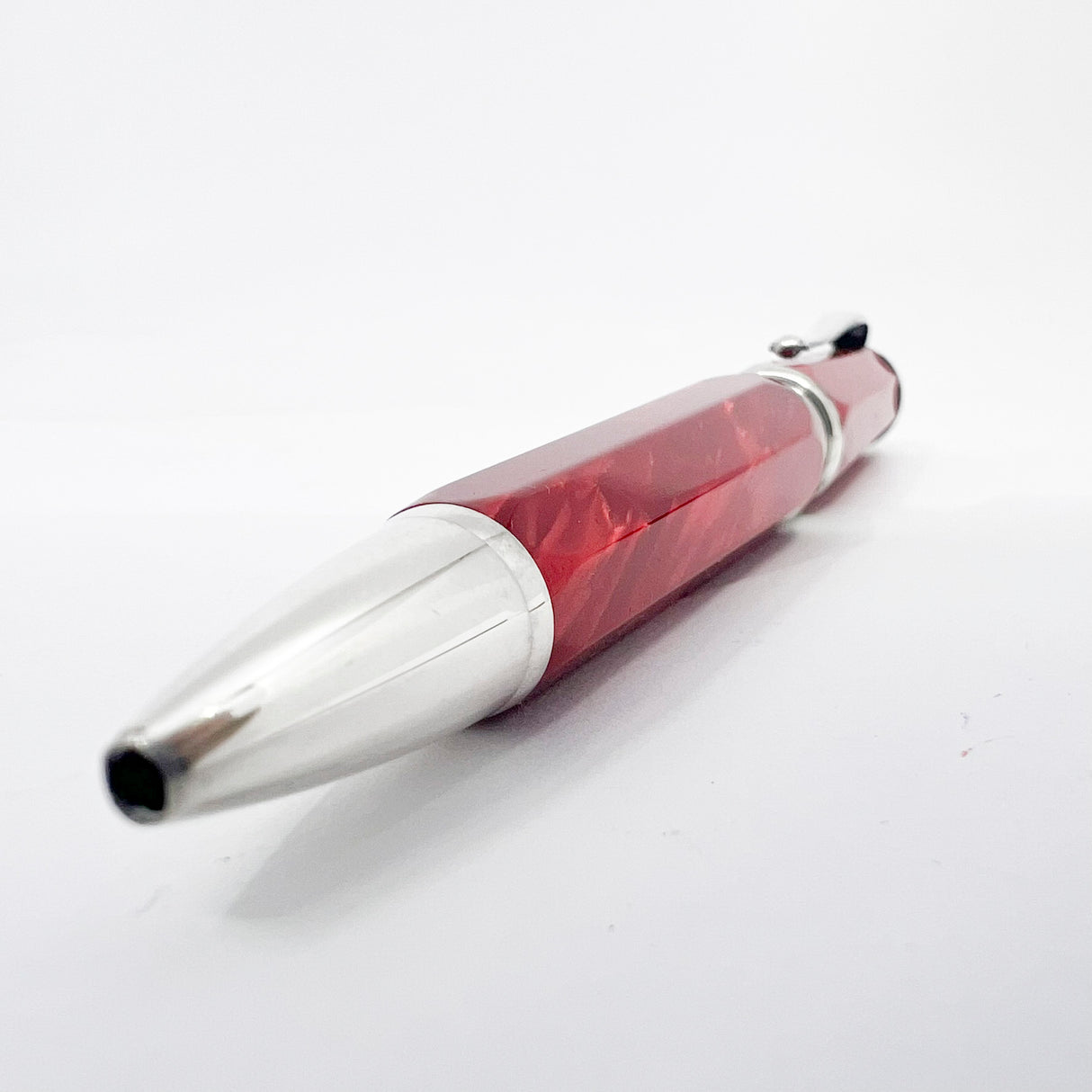 Montegrappa Espressione Lustrous Red Celluloid Facetted Ballpoint Pen - Sterling Silver Clip and Trim