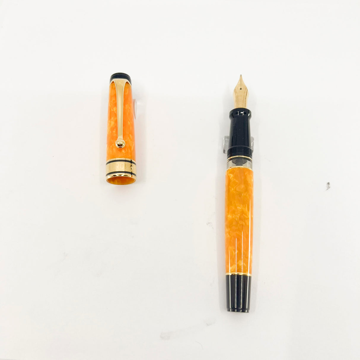 Aurora Sole Marbled Orange Limited Edition Boxed Set of Ballpoint Pen & Fountain Pen - Broad 18kt Gold Nib