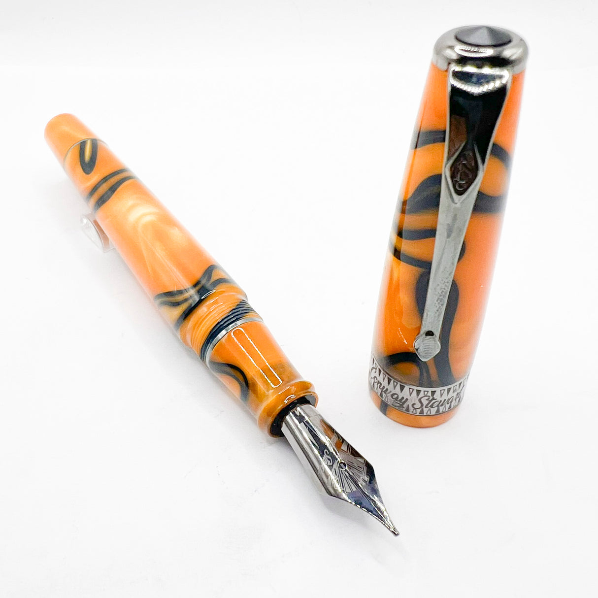 Conway Stewart Model #100 Orange Swirl Fountain Pen - Medium Stainless Steel Nib