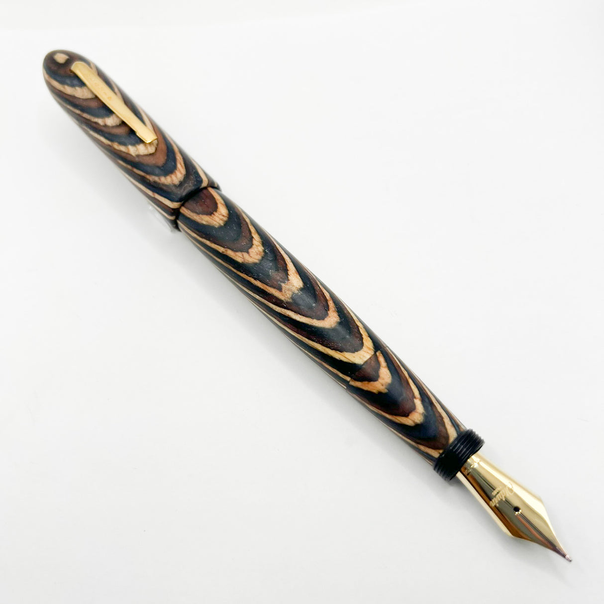Oldwin (France) Oversized Wood Spina Fountain Pen -  Flexible Large #8 Medium 18kt Gold Nib