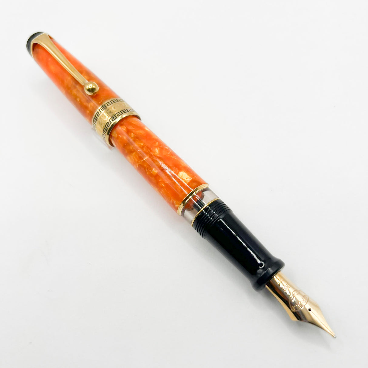 Aurora Optima Marbled Orange Auroloide Fountain Pen - Medium 18kt Gold Nib (Offered Only in 14kt Elsewhere)