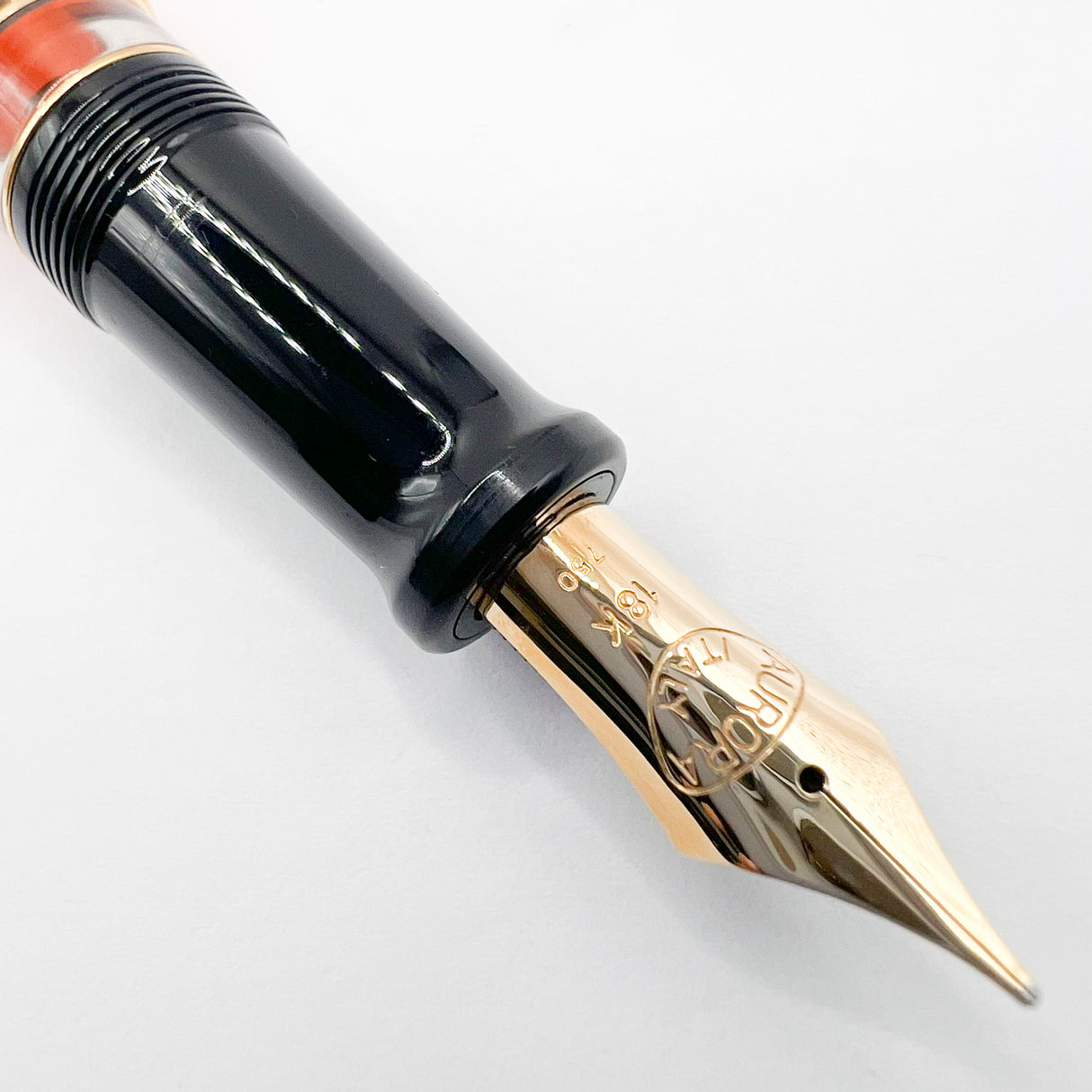 Aurora Optima Marbled Orange Auroloide Fountain Pen - Medium 18kt Gold Nib (Offered Only in 14kt Elsewhere)