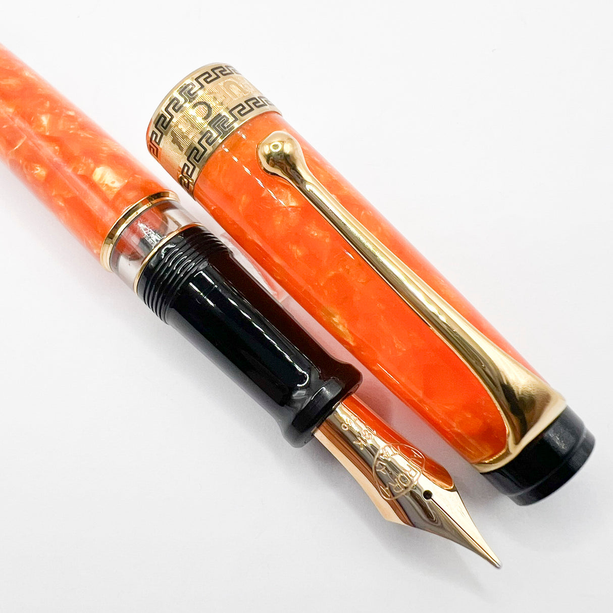 Aurora Optima Marbled Orange Auroloide Fountain Pen - Medium 18kt Gold Nib (Offered Only in 14kt Elsewhere)
