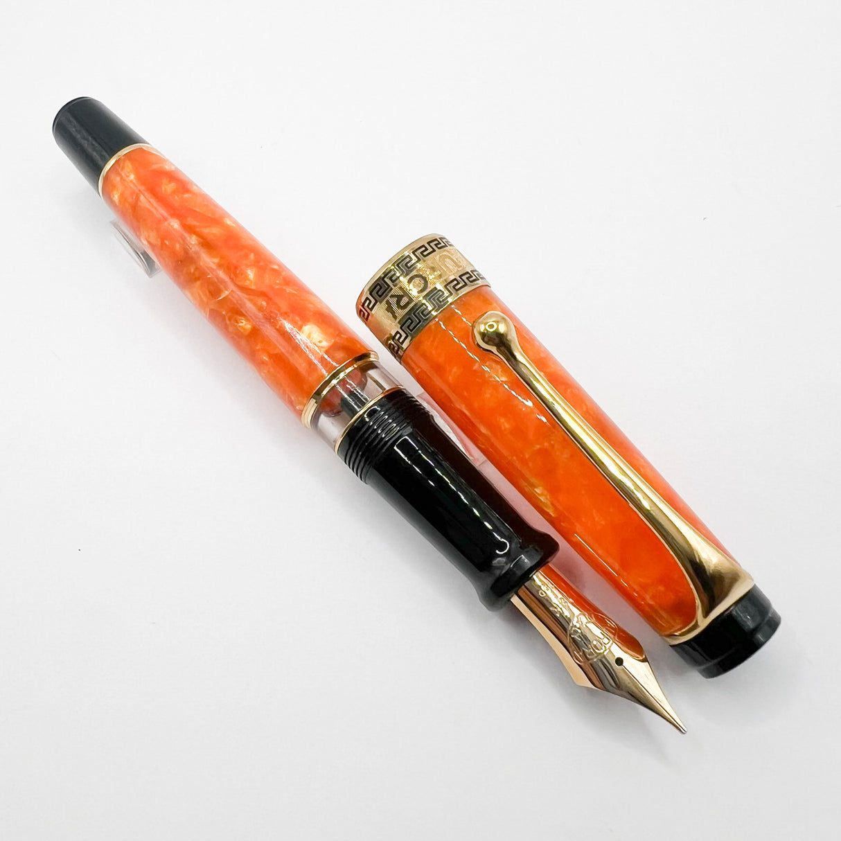 Aurora Optima Marbled Orange Auroloide Fountain Pen - Medium 18kt Gold Nib (Offered Only in 14kt Elsewhere)