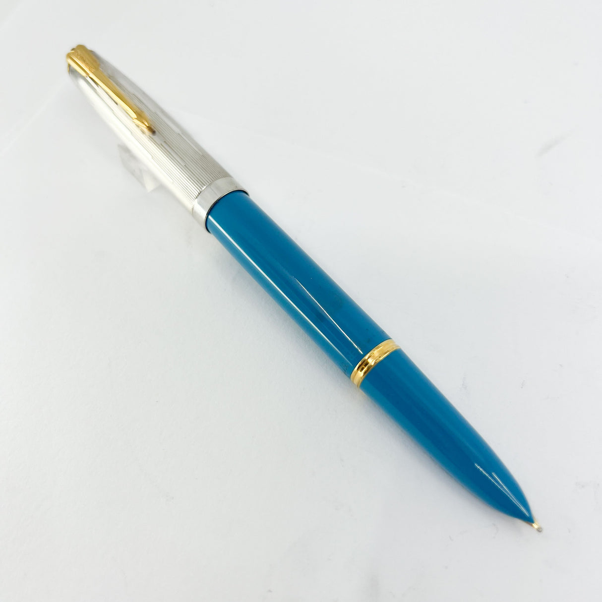Parker 51 Special Edition Sterling Silver & Vista Blue Fountain Pen - Medium 18kt Gold Nib