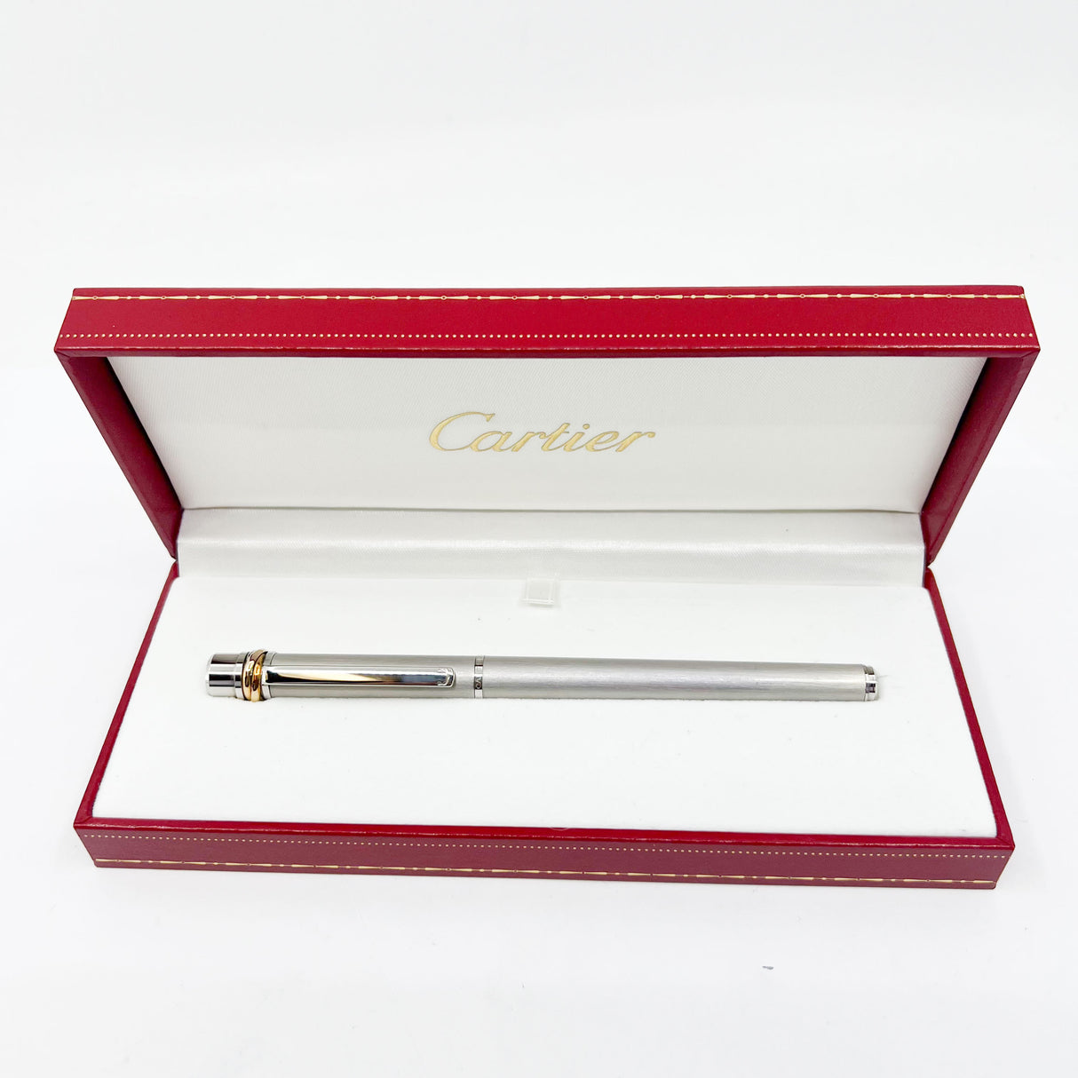 Cartier Brushed Steel Must de Cartier Fountain Pen/Trinity Bands - Medium 18kt Gold Nib