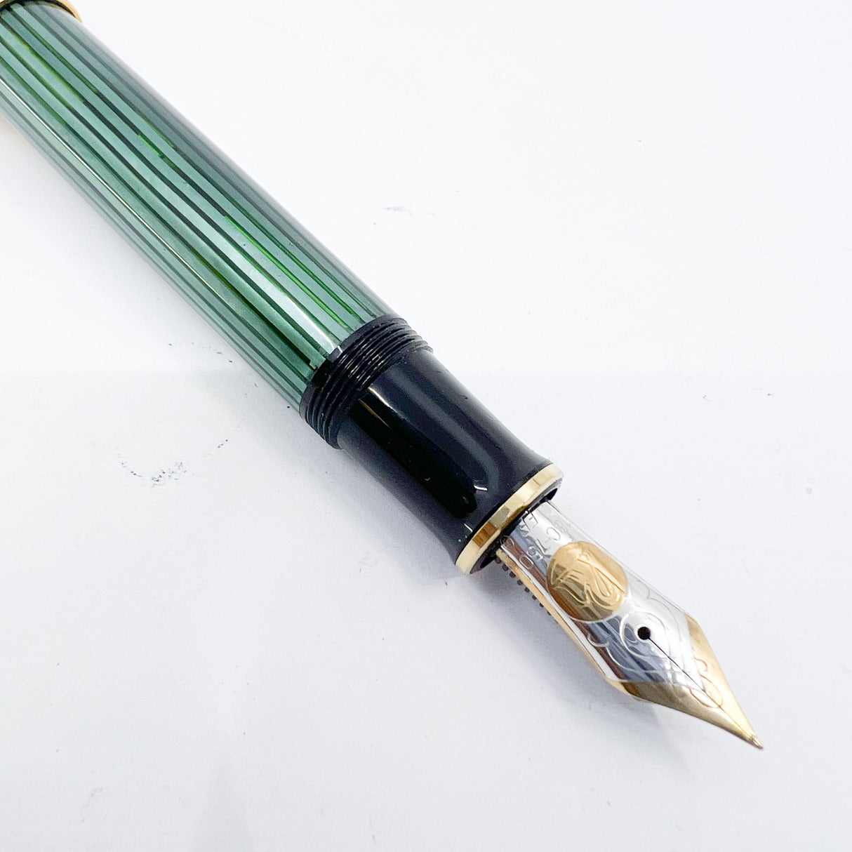 Pelikan M800 Green Striped Fountain Pen - Early Model "W. Germany" on Cap Band - Extra Fine 18kt "PF" Nib