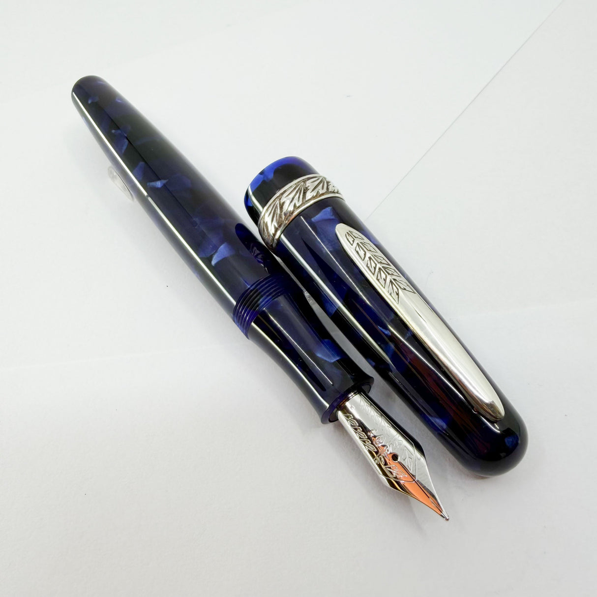 Stipula for Swisher Pens Etruria "Night Blu" - Large Size Blue Marbled Etruria Limited Edition Fountain Pen - Medium 14kt Gold Nib