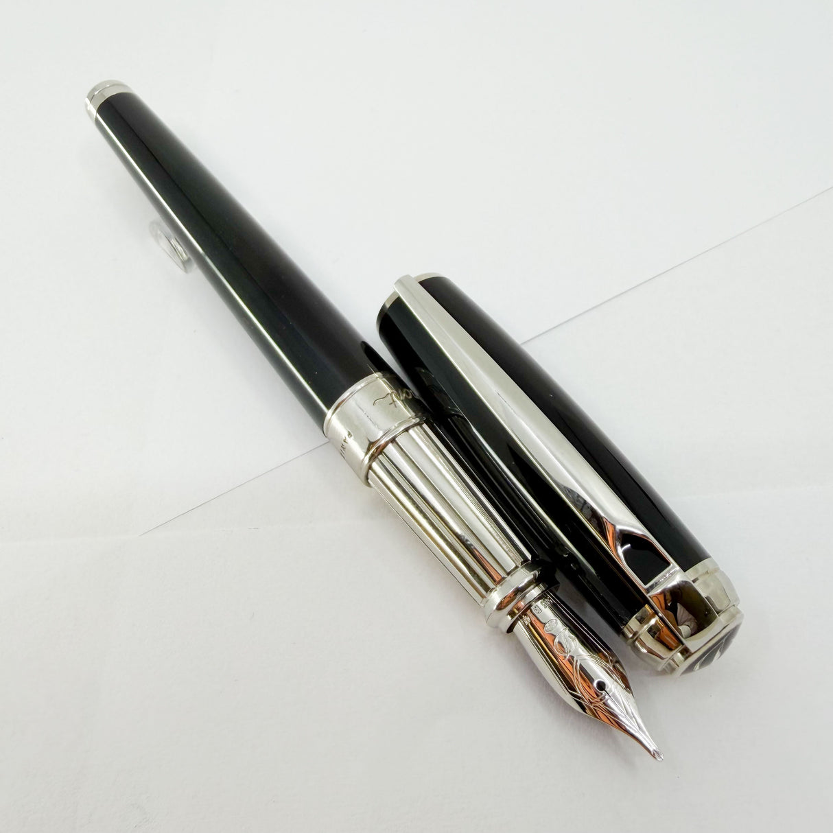 S. T. Dupont Line D Eternity Black Lacquer Large Size Fountain Pen - Palladium Plated Trim - Broad 14kt Gold Nib