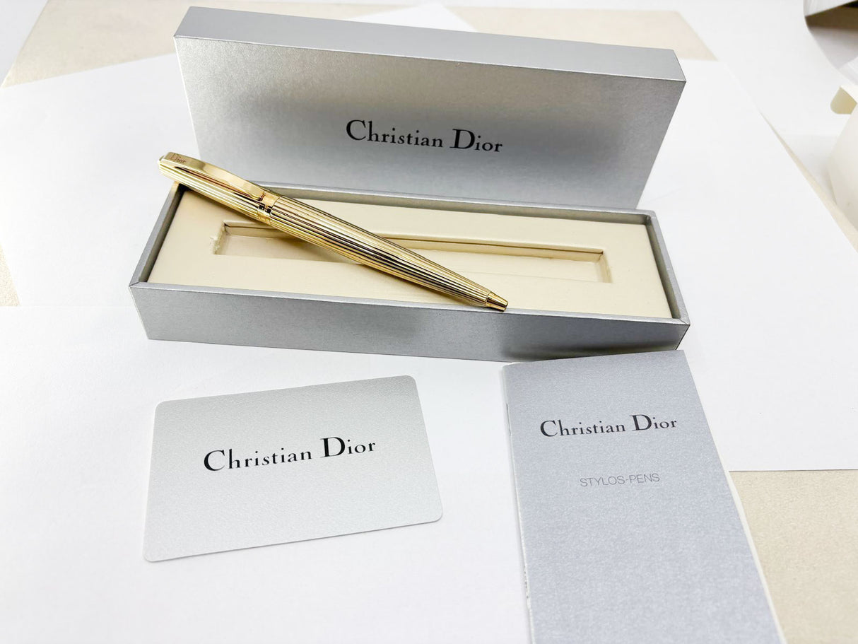 Cristian Dior Ribbed Pattern Gold-Tone Large Ballpoint Pen