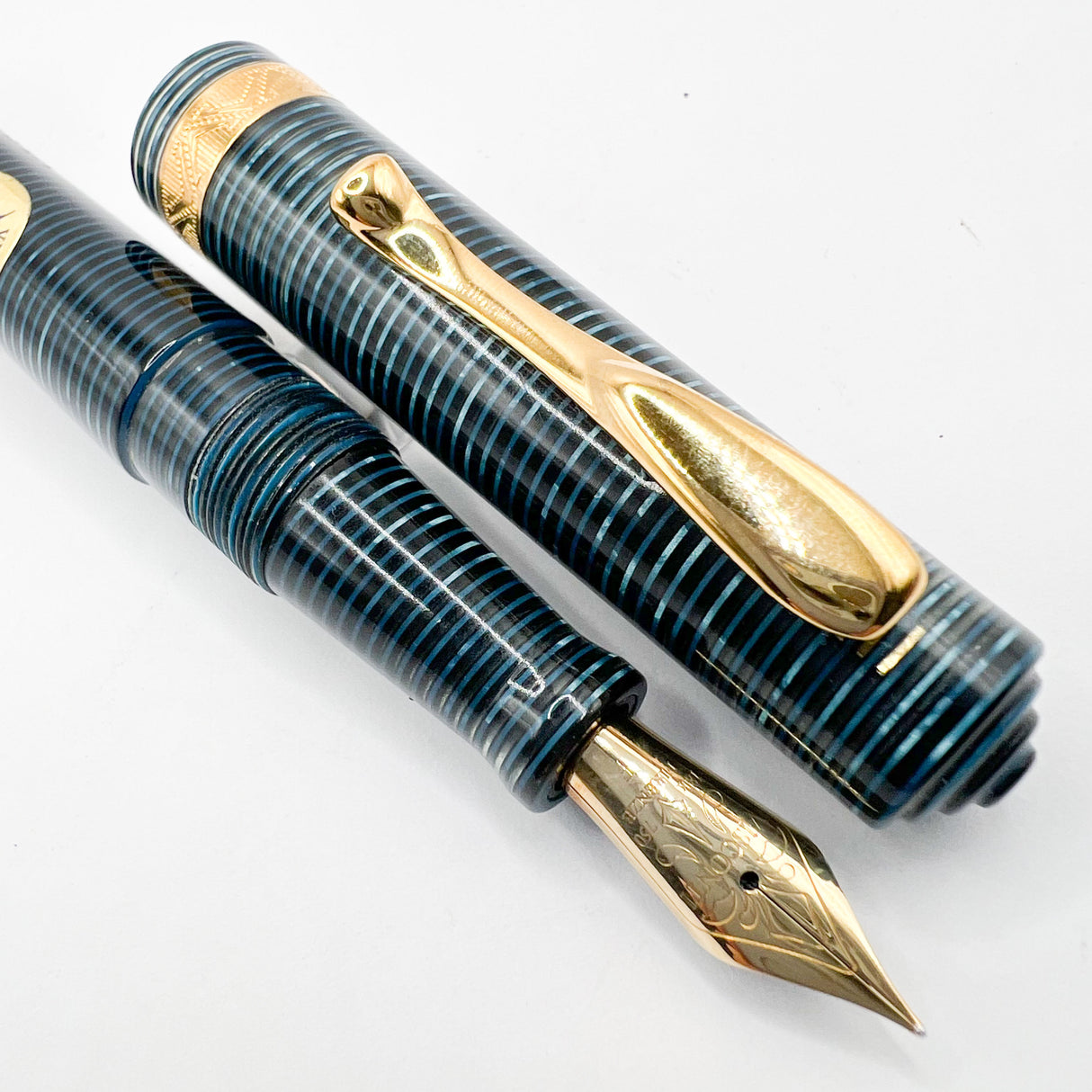 Visconti Manhattan Blue Celluloid Fountain Pen - Fine 18kt Gold Nib
