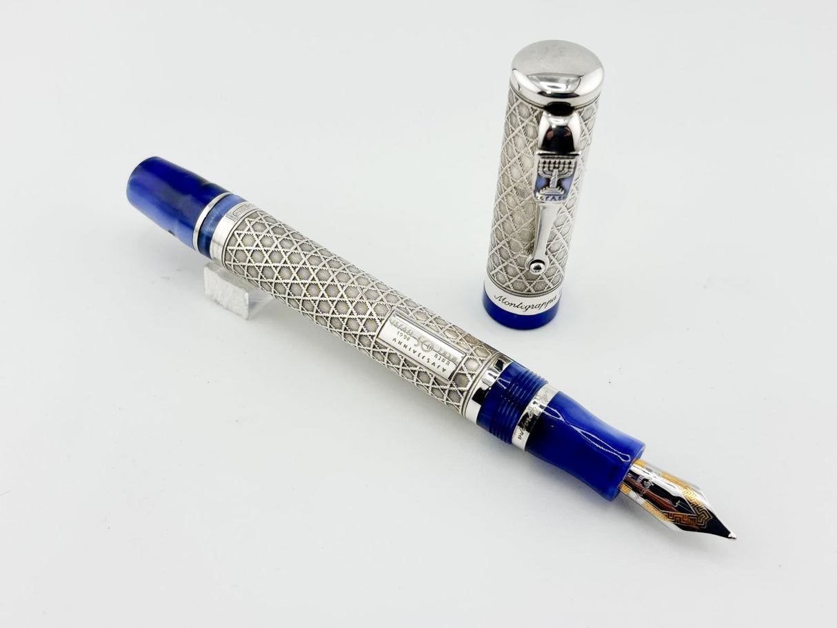 Montegrappa Israel 50th Anniversary Sterling Silver Limited Edition Fountain Pen - Broad 18kt Gold Nib