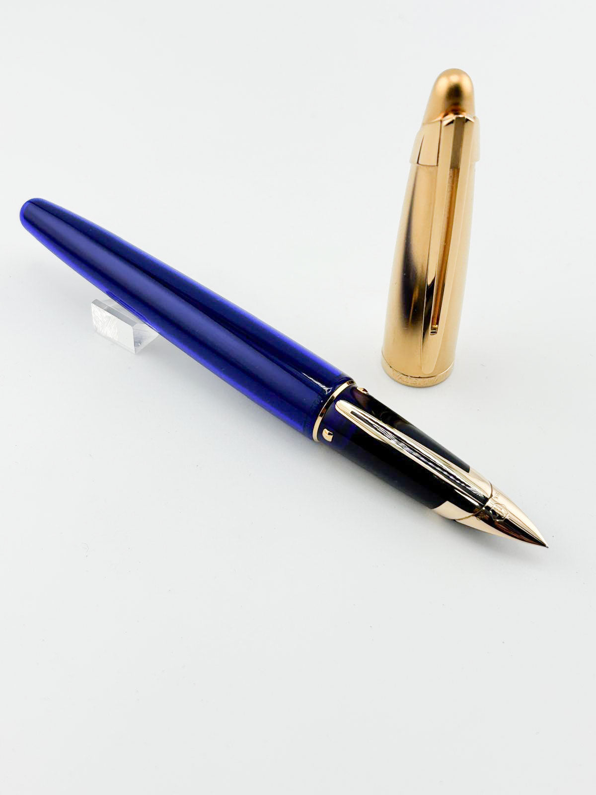 Waterman Edson Blue Translucent Fountain Pen - Medium 18kt Gold Nib - Rarely Found in this Mint Condition Any Longer!
