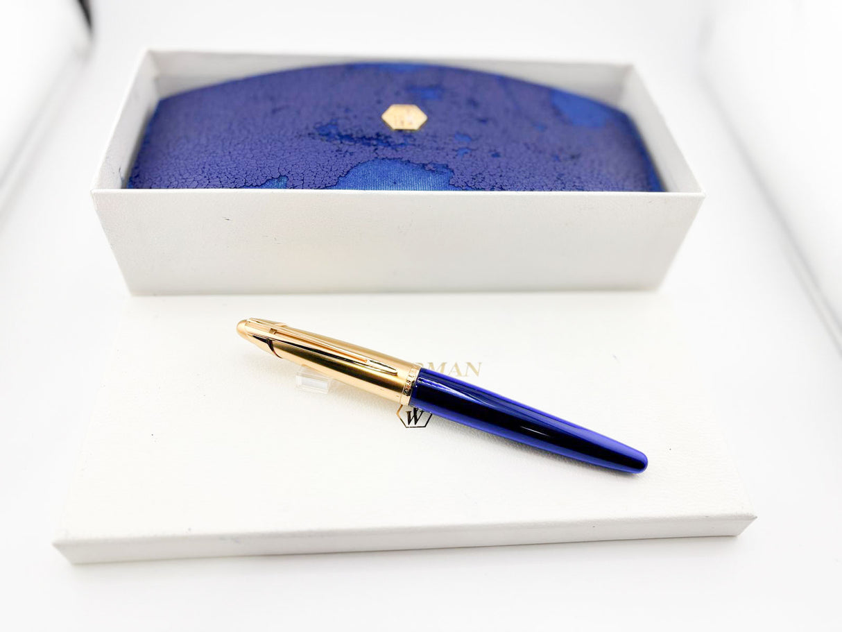 Waterman Edson Blue Translucent Fountain Pen - Medium 18kt Gold Nib - Rarely Found in this Mint Condition Any Longer!