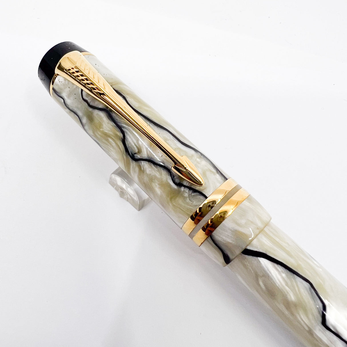 Parker Duofold Centennial (Largest Size) Black & Pearl Fountain Pen - Fine 18kt Gold Nib