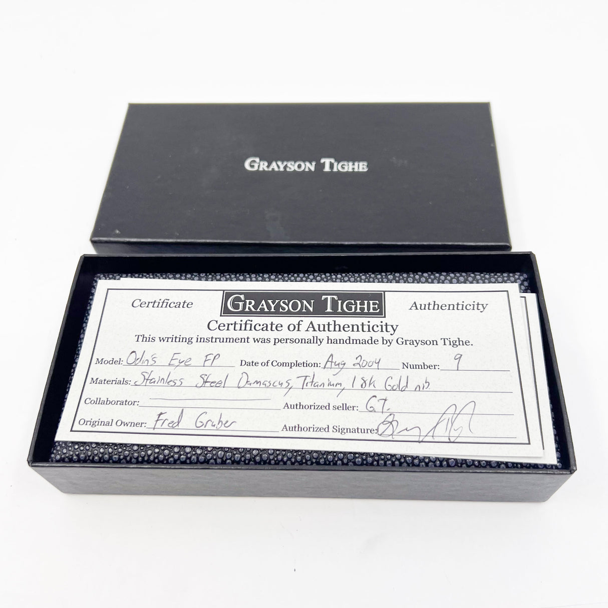 Grayson Tighe Odin's Eye Damascus Steel over Titanium Limited Edition Fountain Pen - Medium Tighe 18kt Gold Nib (2004) - RARE & VERY DESIRABLE!!